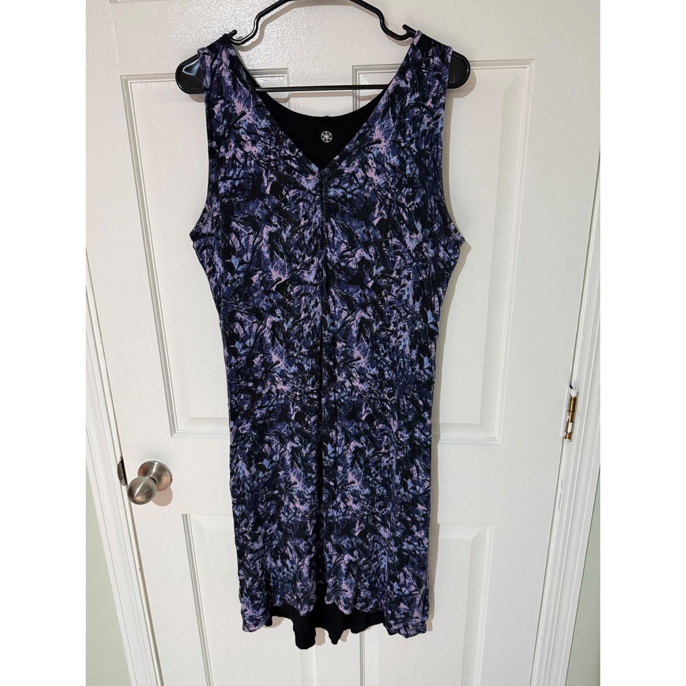 Gaiam Womens Purple Abstract Print Active Dress Sleeveless V-Neck Built-in Bra